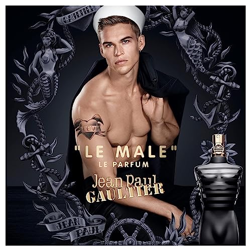 Jean Paul Gaultier Le Male Le Parfum bottle side highlights elegant silhouette for versatile wear.