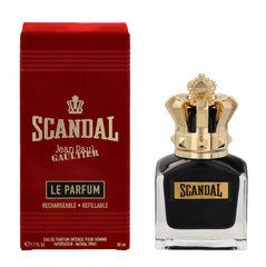 Jean Paul Gaultier Scandal Pour Homme Le Parfum bottle closeup highlighting amber warmth for evening wear