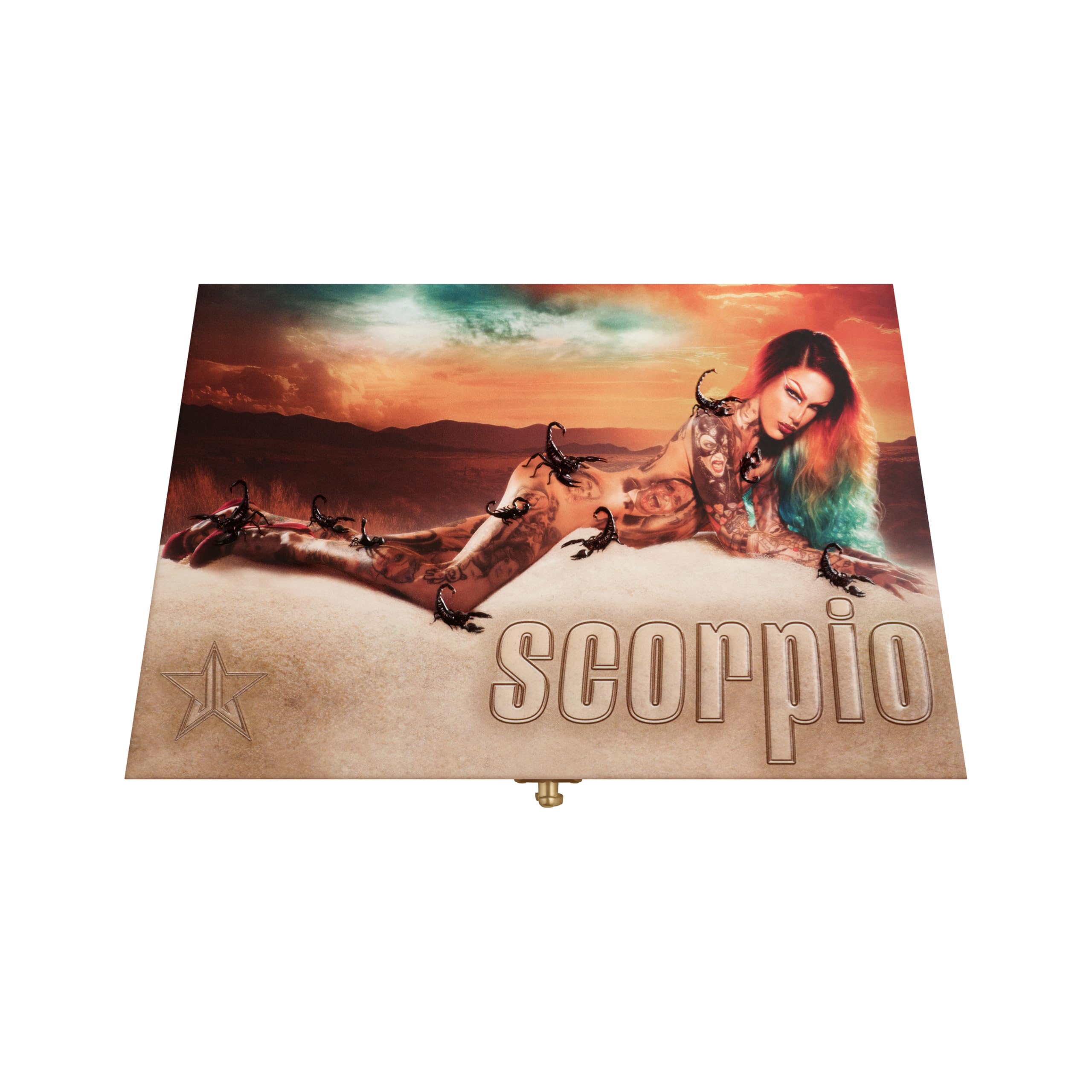 Jeffree Star Scorpio Palette peachy gold shimmer swatch for luminous highlight and glow.