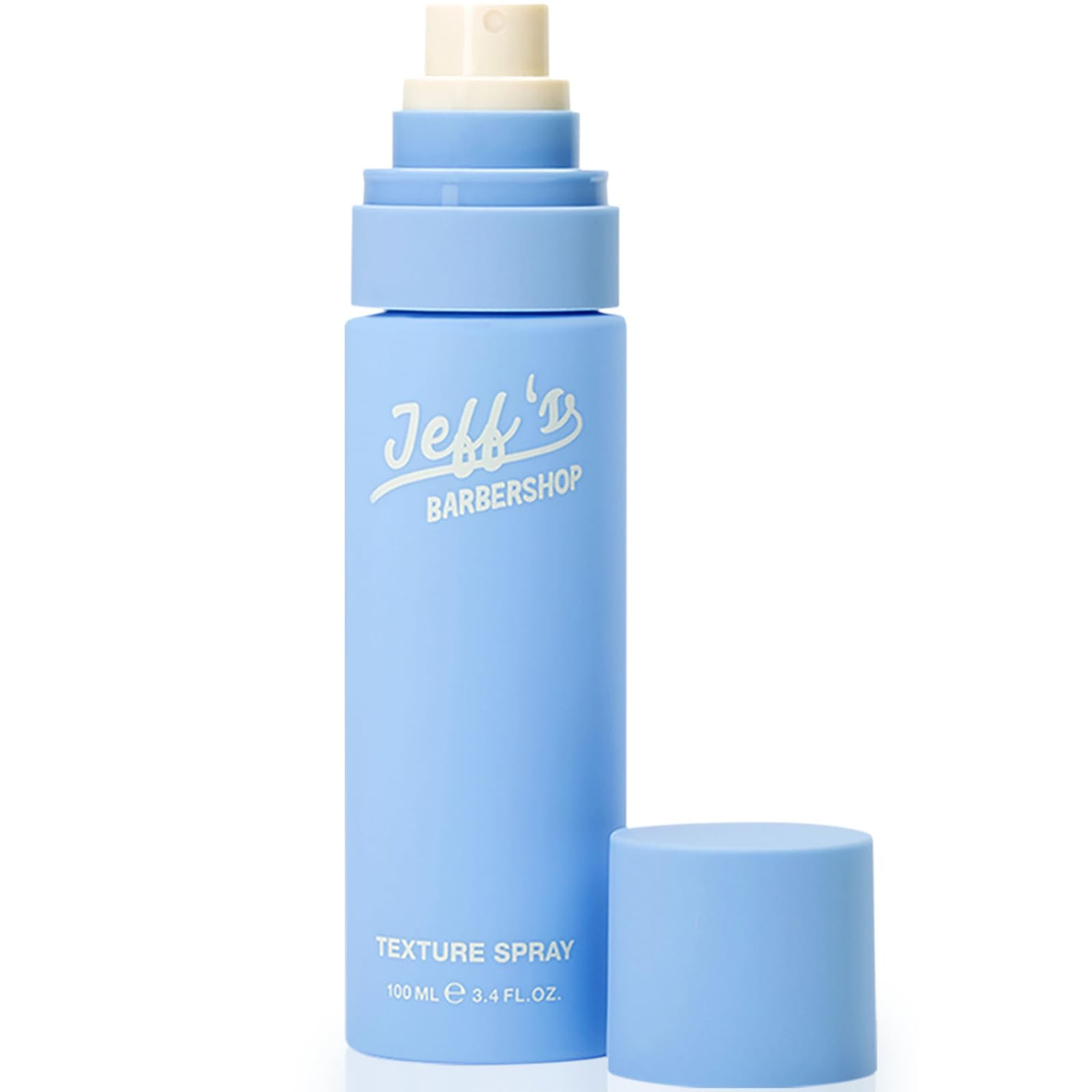 Jeff's Barbershop Sea Salt Texture Spray bottle front shows beachy texture potential and sandalwood fragrance.