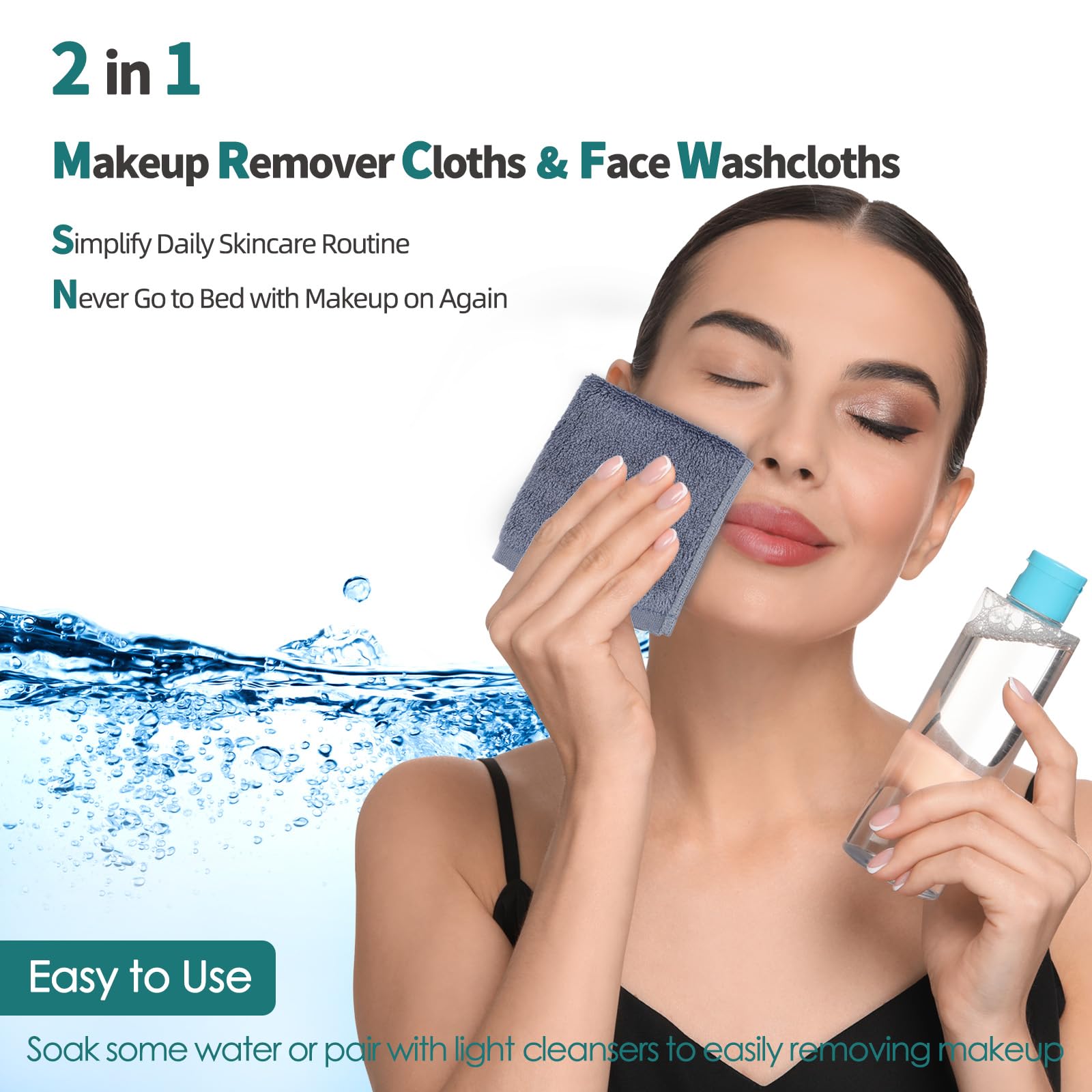 JEFFSUN wash cloths 10x10-inch size close-up, ideal for easy makeup removal.