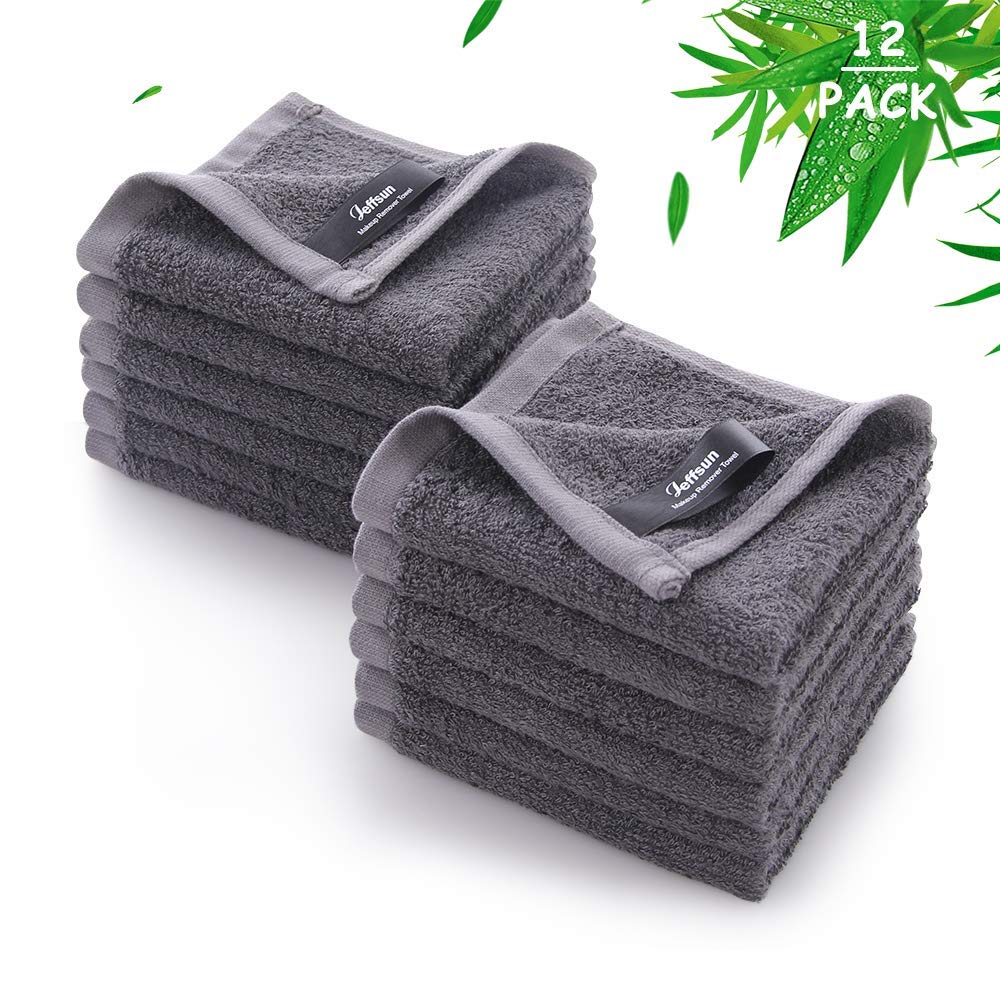 JEFFSUN wash cloths 12-pack soft grey closeup for gentle skin cleansing