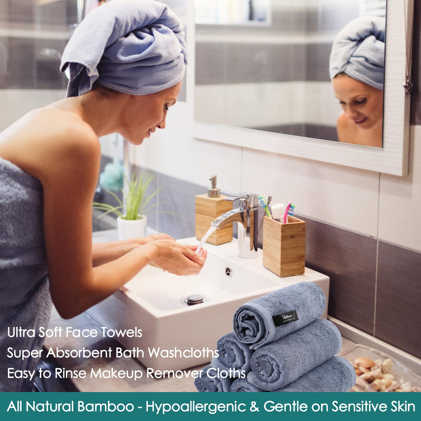 JEFFSUN wash cloths soft material close-up, plush texture perfect for makeup removal.