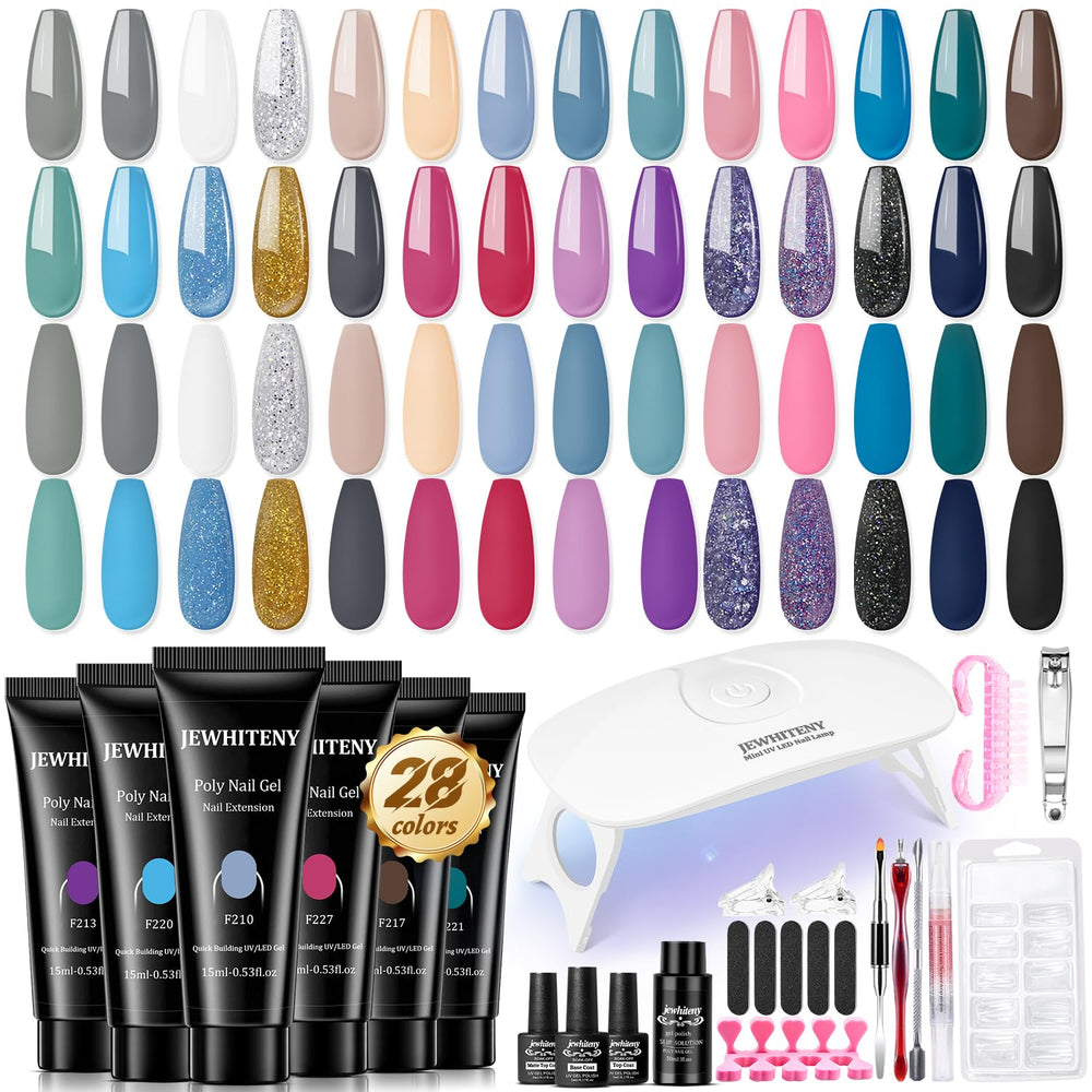 JEWHITENY poly gel nail kit with 28 color options for versatile DIY nail art