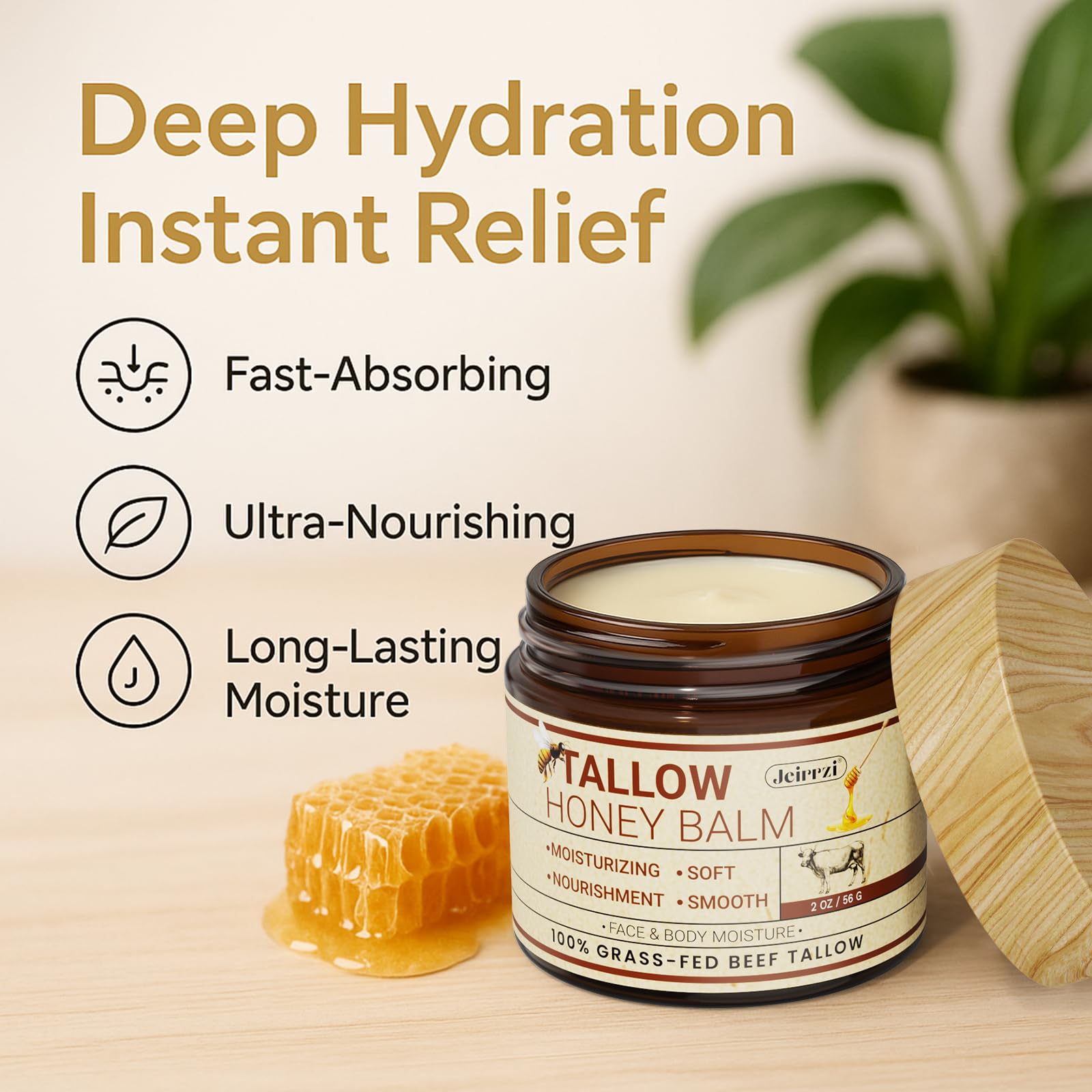 Jeirrzi 2oz jar detail showcases compact head-to-toe care in travel size.