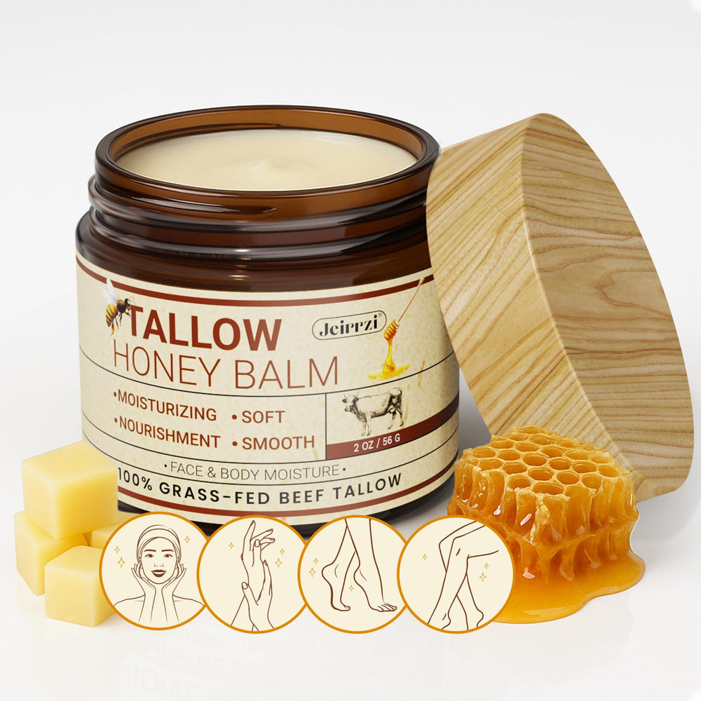 Jeirrzi beef tallow honey balm face jar for daily nourishing hydration.