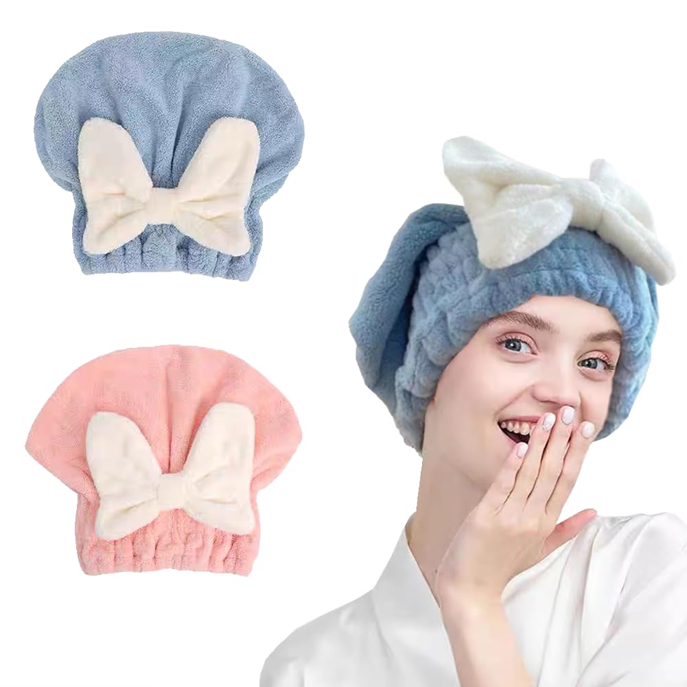 Jenmex blue-bow microfiber hair wrap dries quickly and reduces frizz