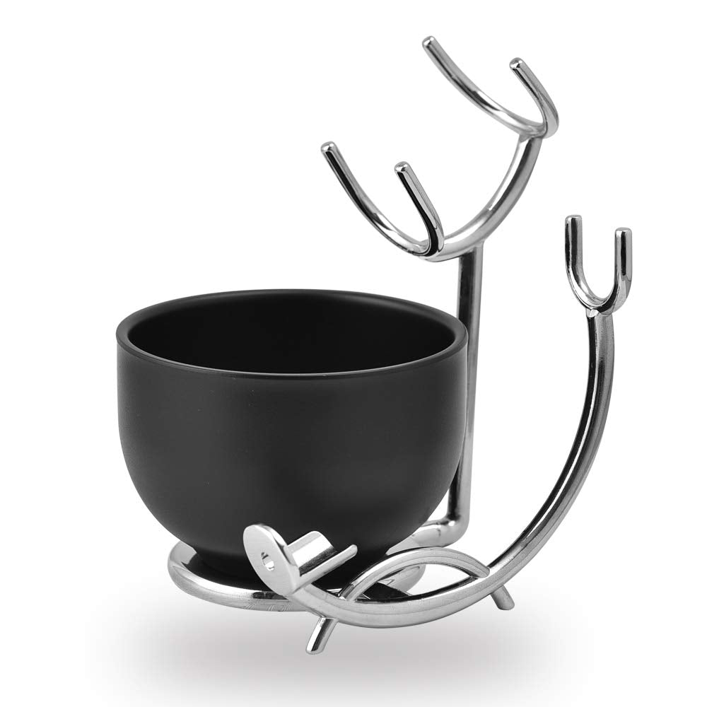 JEQUIL&CORENVEO deluxe razor and brush stand with bowl keeps tools organized and dry.