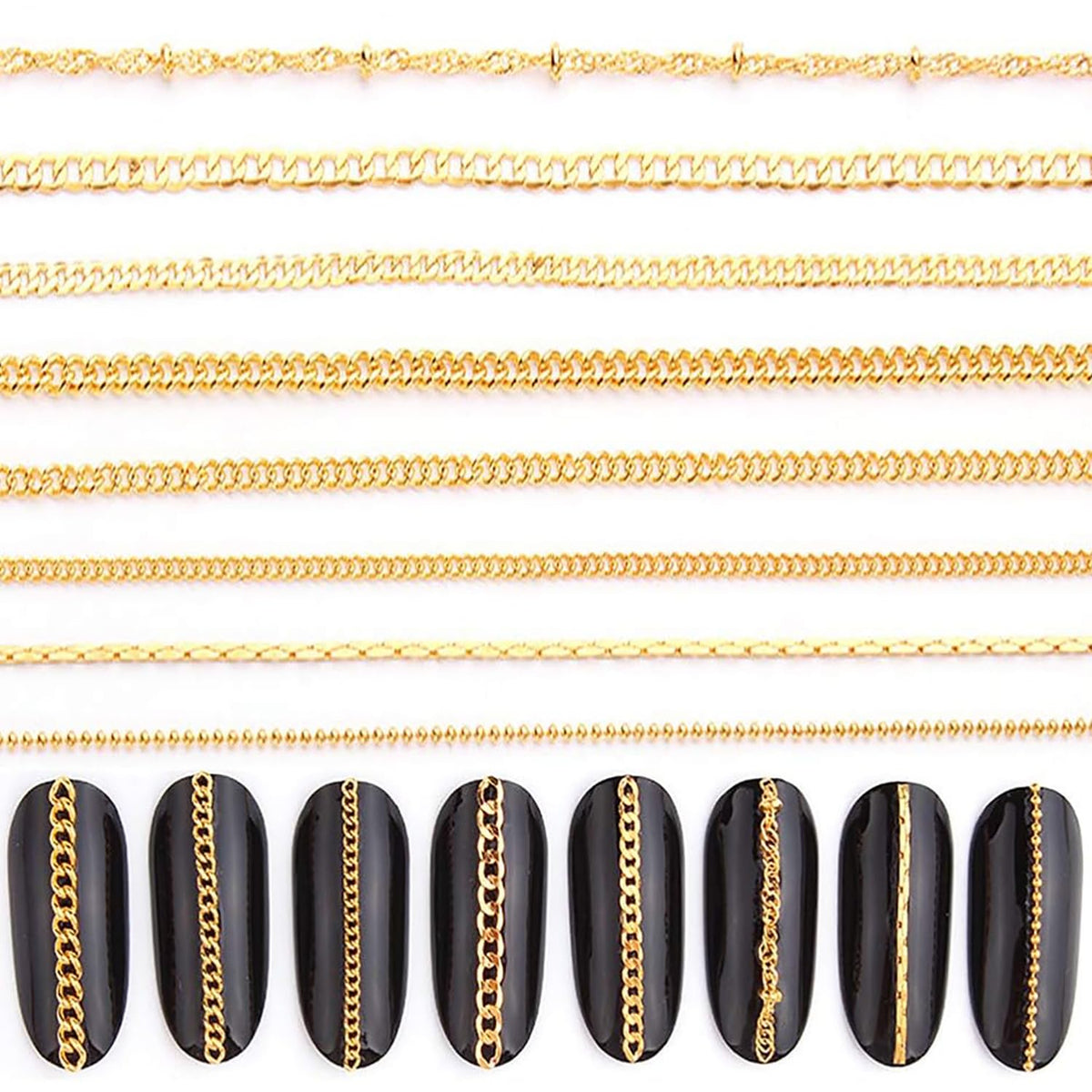 JERCLITY 8-strips gold nail chains in packaging for easy selection