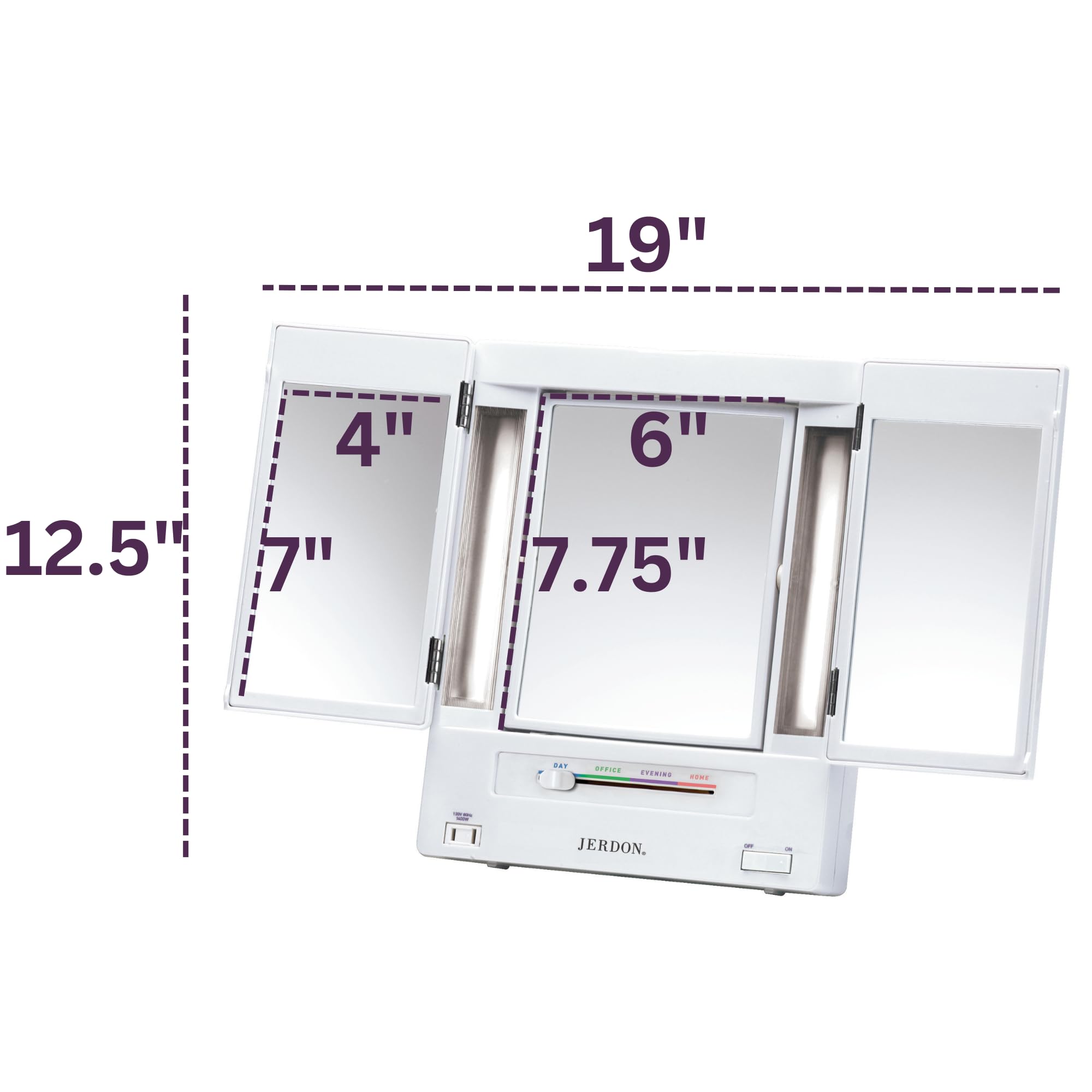 JERDON Mirror with Built-in Outlet enables curling irons or straighteners during your routine.