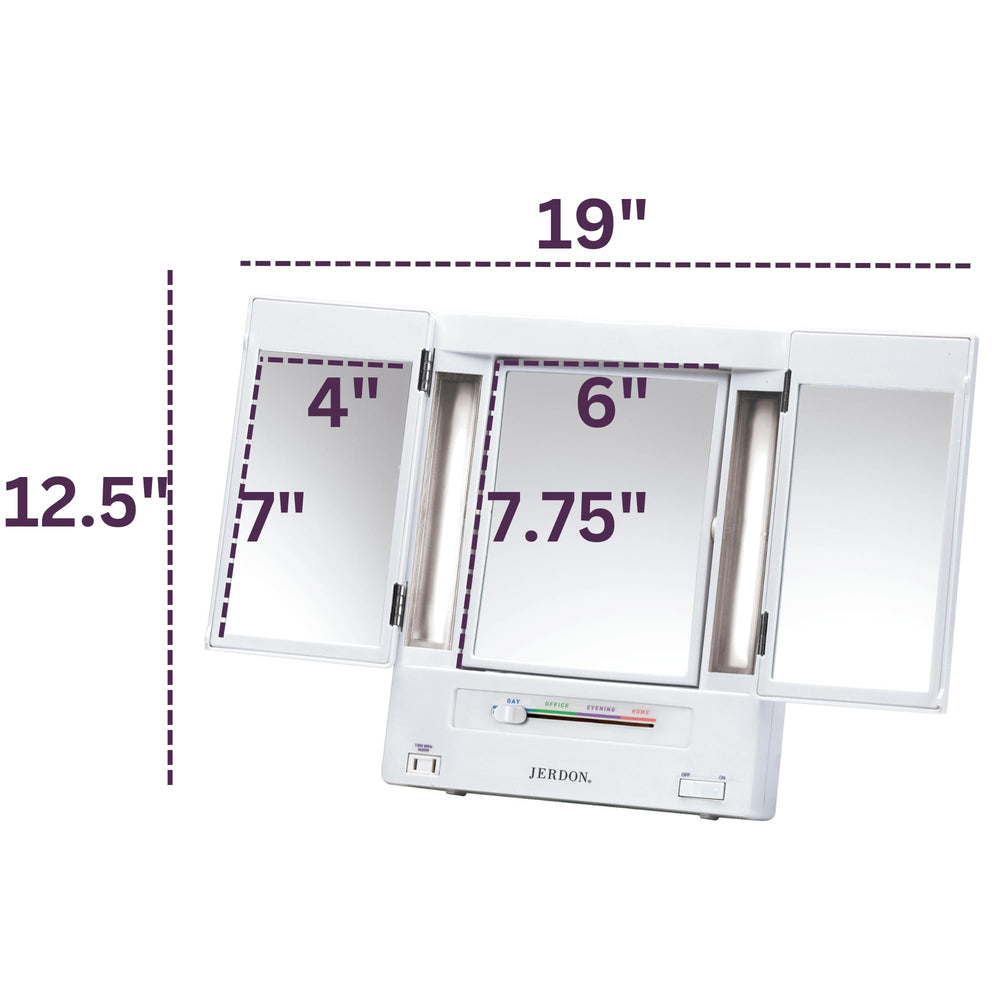 JERDON Mirror with Built-in Outlet enables curling irons or straighteners during your routine.