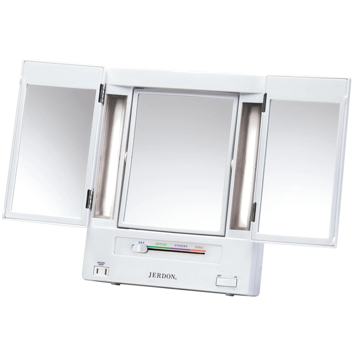 JERDON Tri-Fold Makeup Mirror with Lights, 5X magnification for precise tweezing.