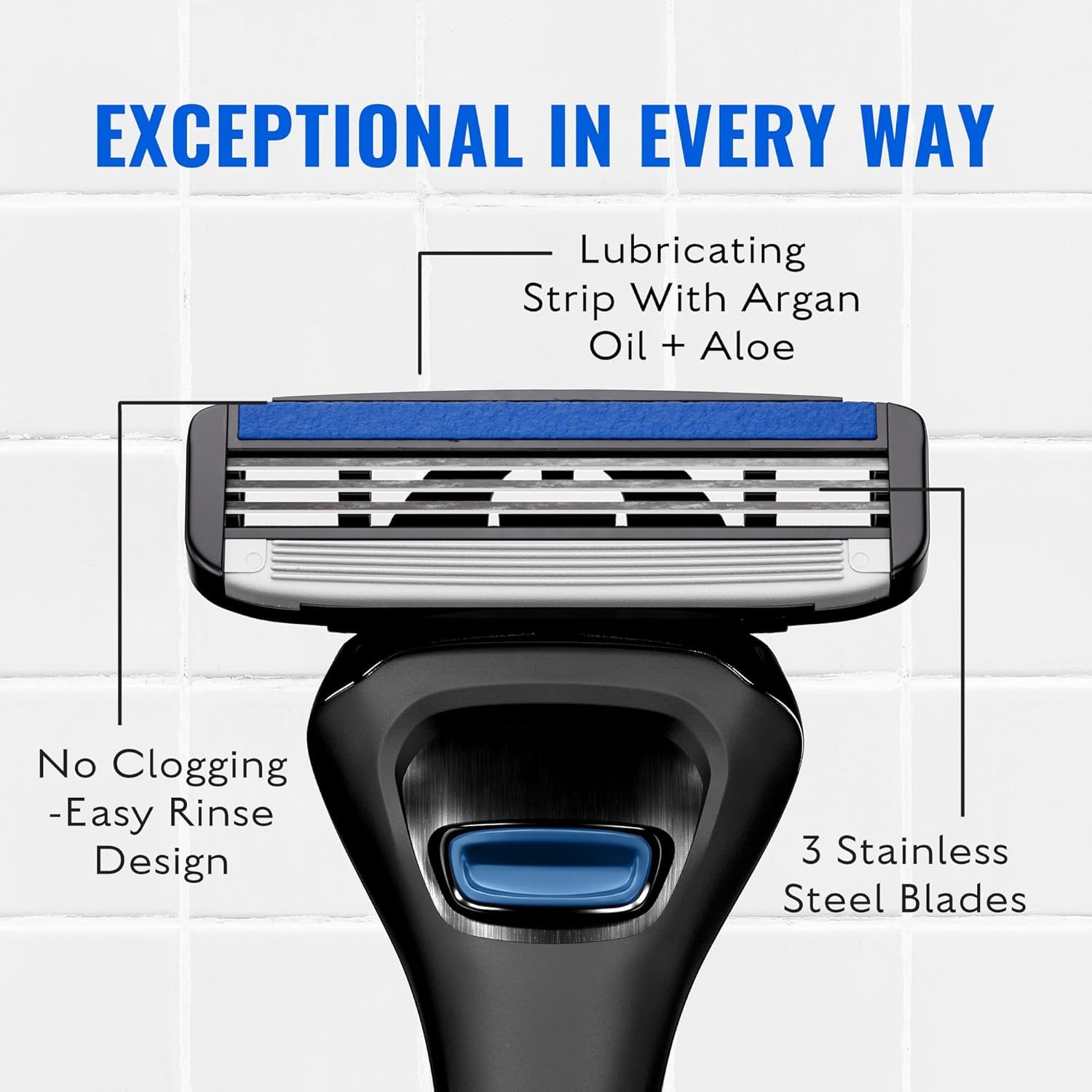 Jeremy's easy rinse design helps quick cleanup after shaving sessions