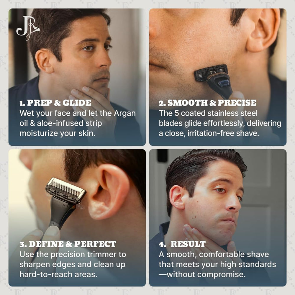 Jeremy's Razors for Men precision trimmer for precise hairline detailing.