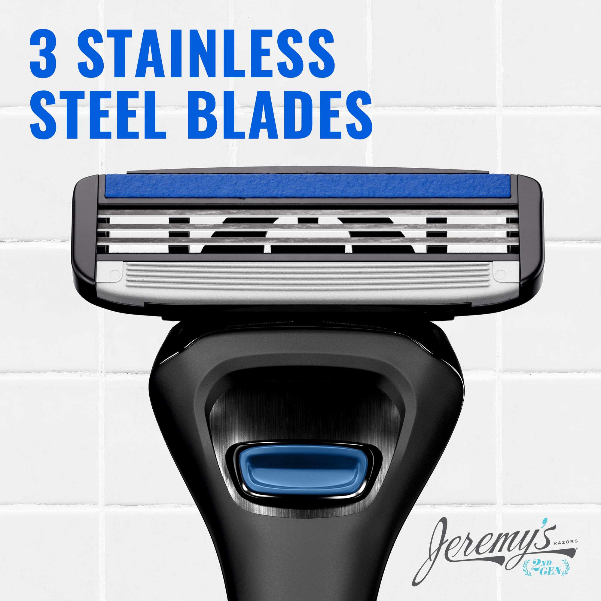 Jeremy's stainless steel blades close-up showing durability for precise shaving