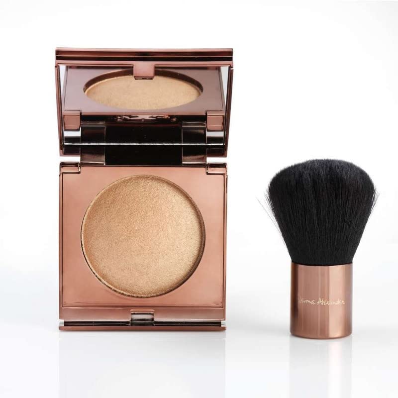 Jerome Alexander Magic Minerals baked bronzer compact closeup shows silky texture for a natural glow.