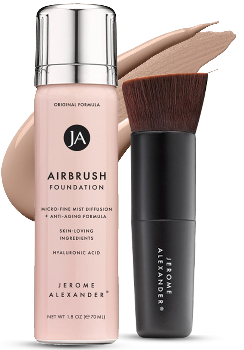 Jerome Alexander MagicMinerals airbrush foundation bottle close-up highlighting lightweight coverage.