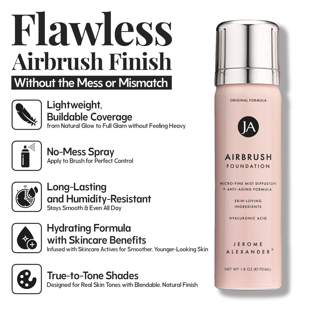 Jerome Alexander MagicMinerals kabuki brush application for seamless, even-toned makeup