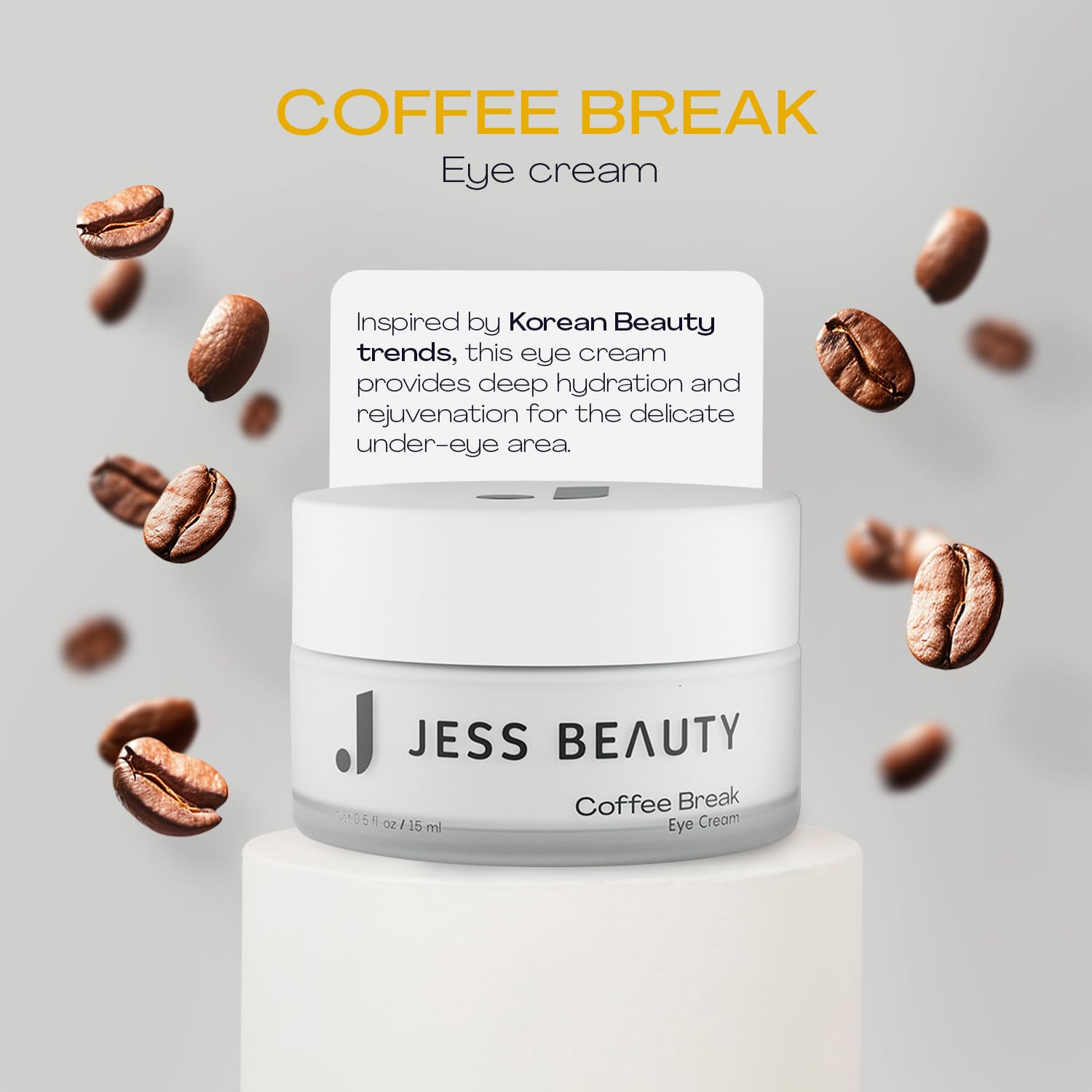 JESS BEAUTY Coffee Break Eye Cream 1% caffeine swatch highlights awakening potential.