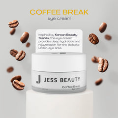 JESS BEAUTY Coffee Break Eye Cream 1% caffeine swatch highlights awakening potential.