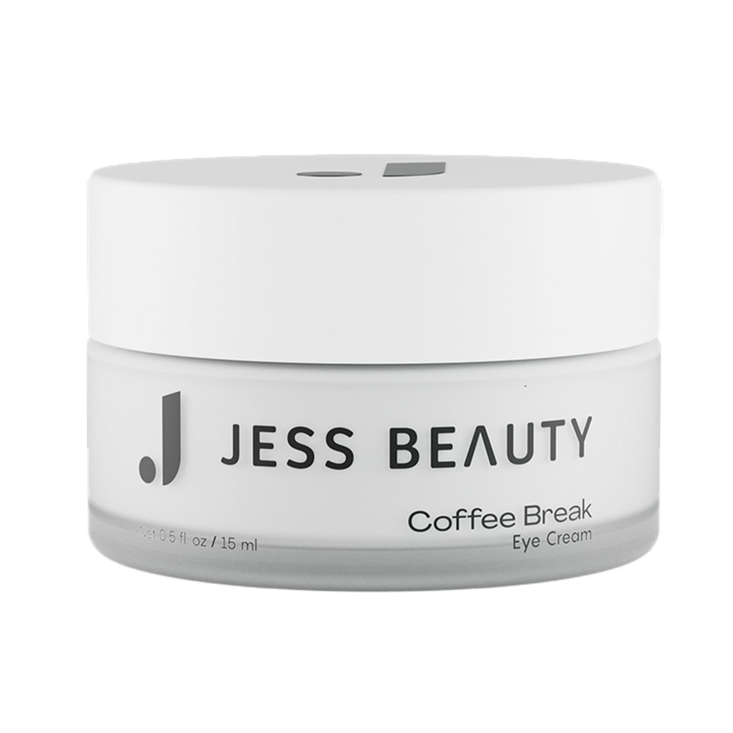 JESS BEAUTY Coffee Break Eye Cream tube closeup shows smooth texture.