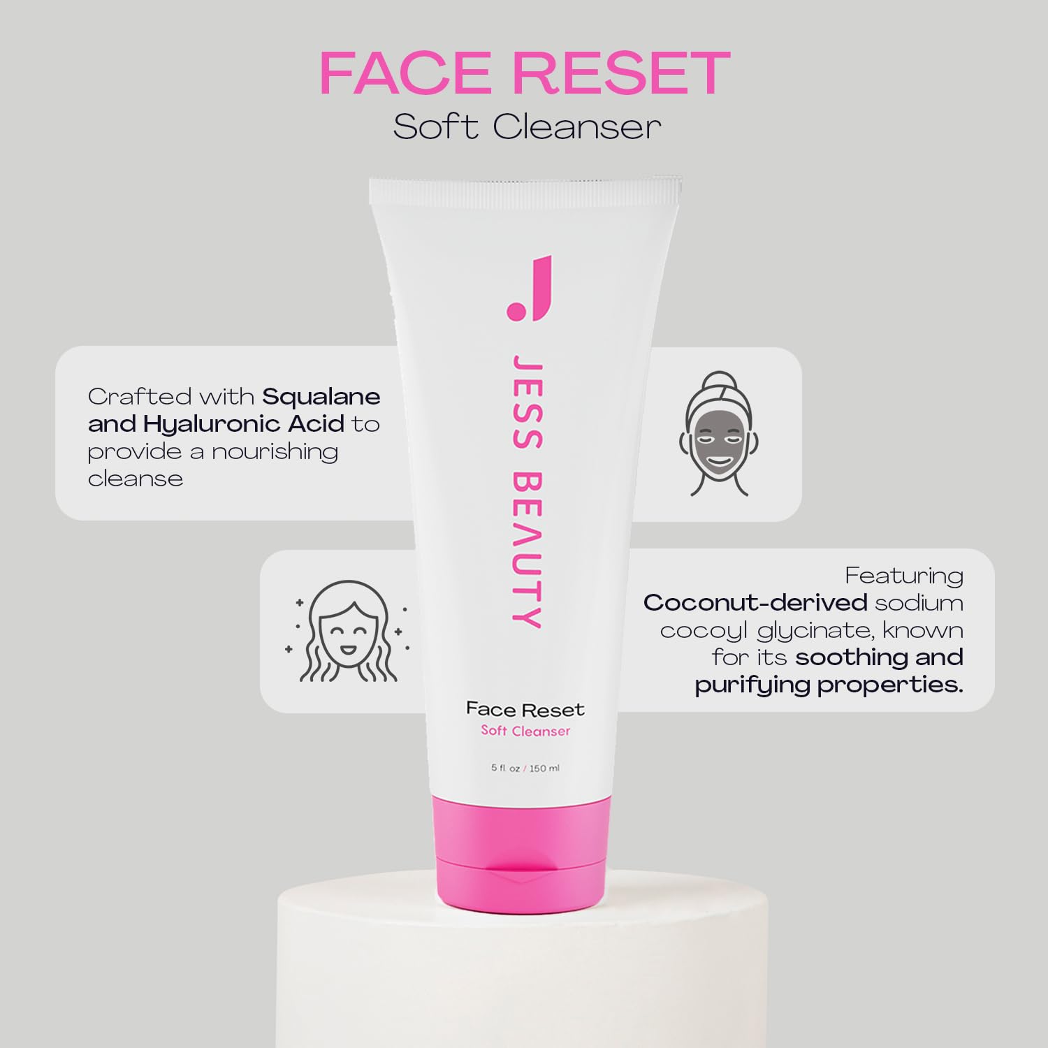 JESS BEAUTY Face Reset Cleanser gel texture delivers a refreshing lather during cleansing.