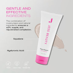 JESS BEAUTY Face Reset Cleanser hyaluronic acid aids lightweight hydration for a soft complexion.