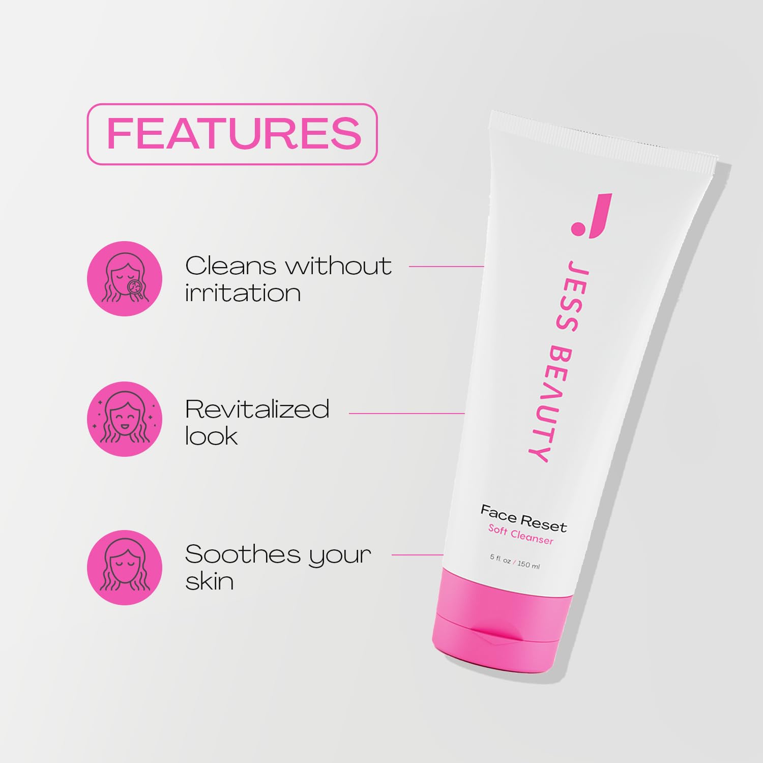 JESS BEAUTY Face Reset Cleanser with squalane droplets nourishes and protects the skin.