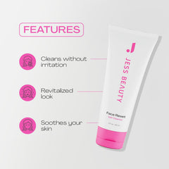 JESS BEAUTY Face Reset Cleanser with squalane droplets nourishes and protects the skin.