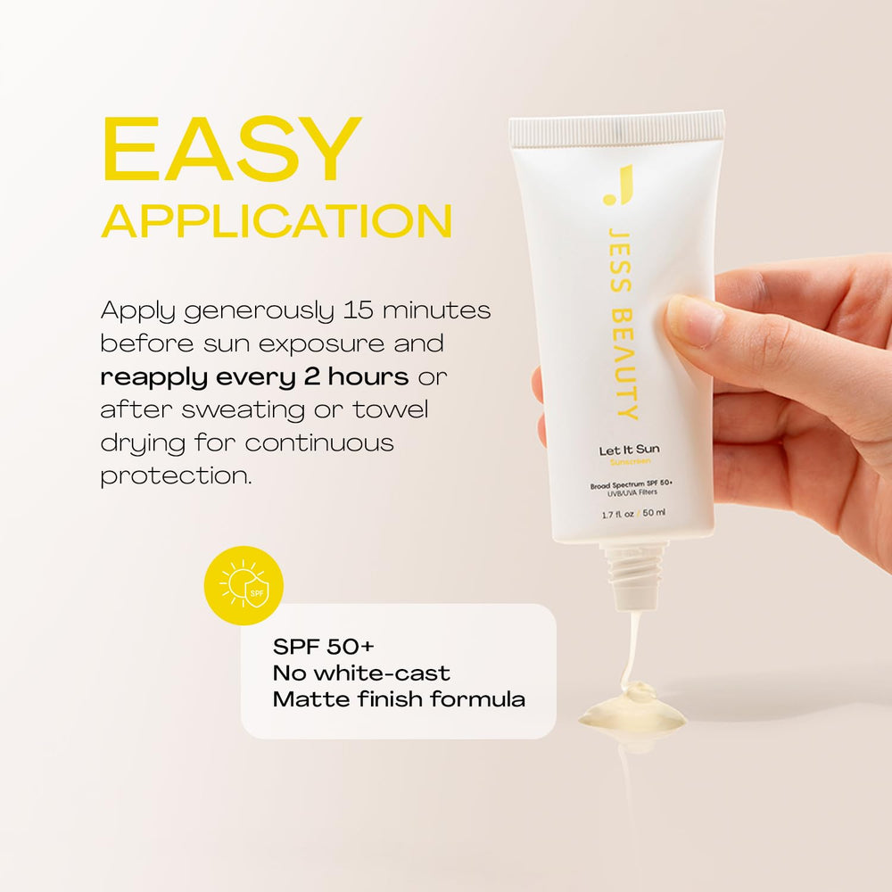 JESS BEAUTY Let it Sun green tea aloe ingredients highlighted for gentle care