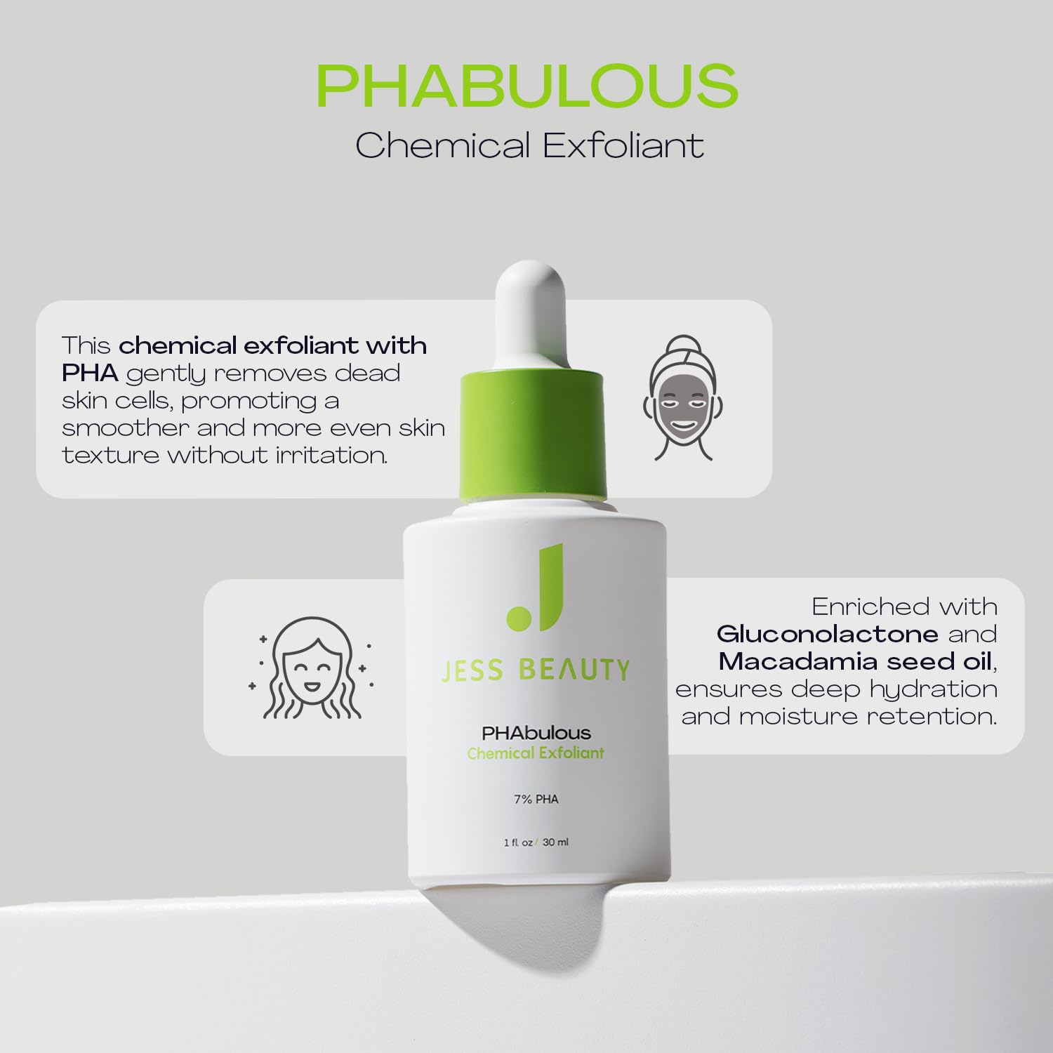 JESS BEAUTY PHAbulous Exfoliant dropper demonstrates easy nightly skincare routine