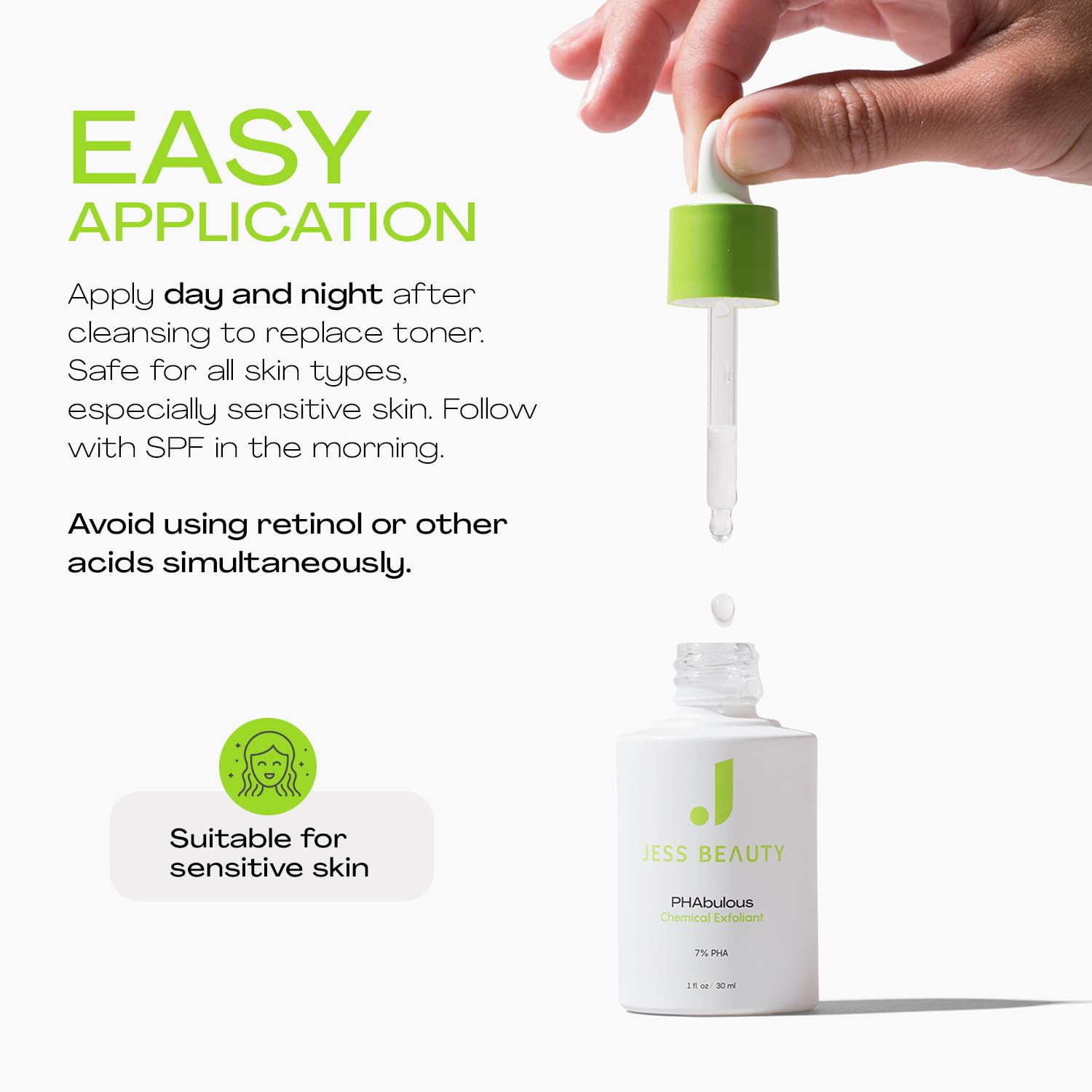JESS BEAUTY PHAbulous Exfoliant paired with SPF for daytime protection