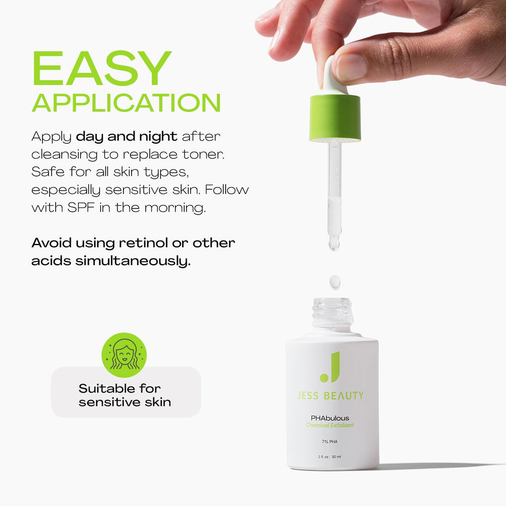 JESS BEAUTY PHAbulous Exfoliant paired with SPF for daytime protection