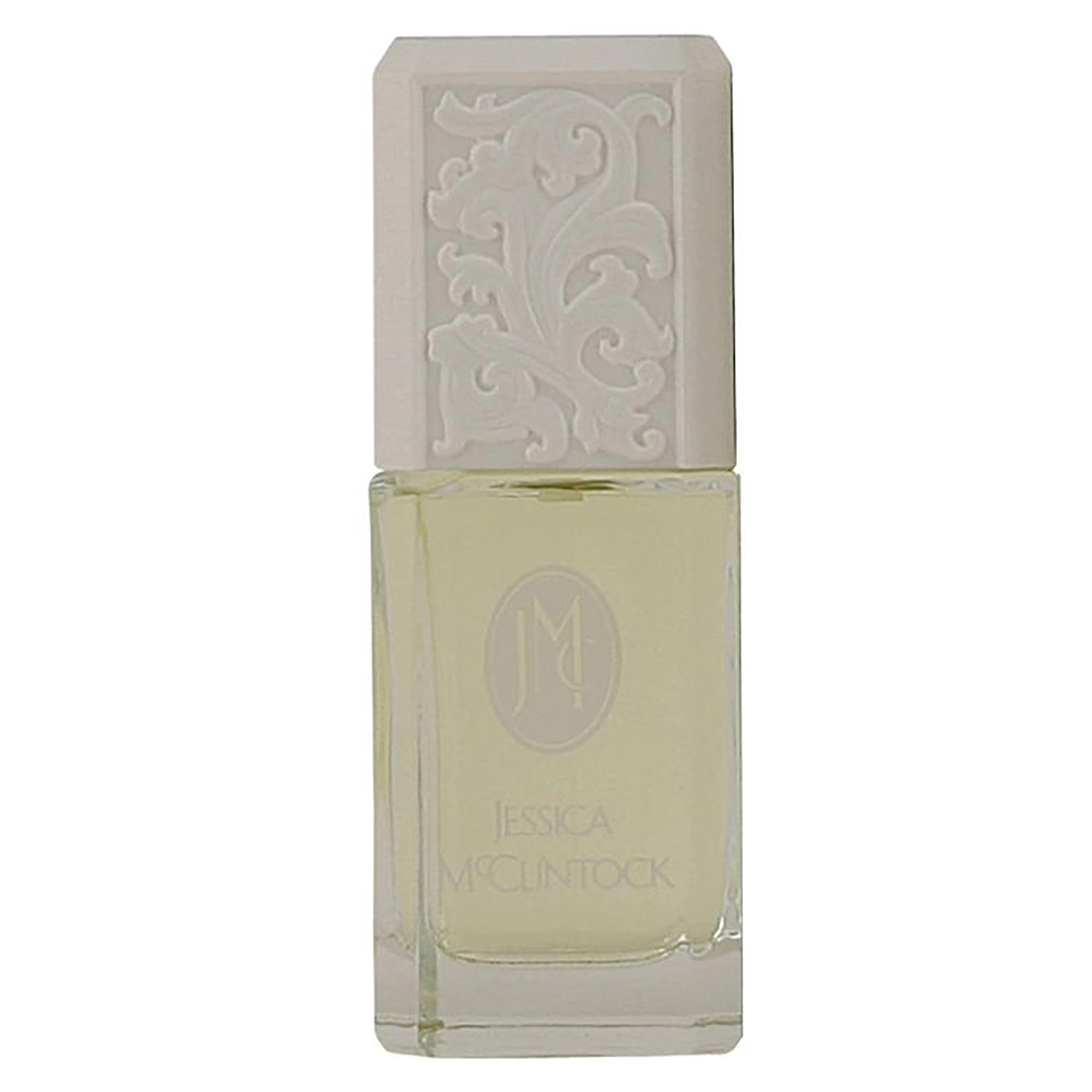 Jessica McClintock Eau de Parfum label detail highlighting classic branding and premium quality.