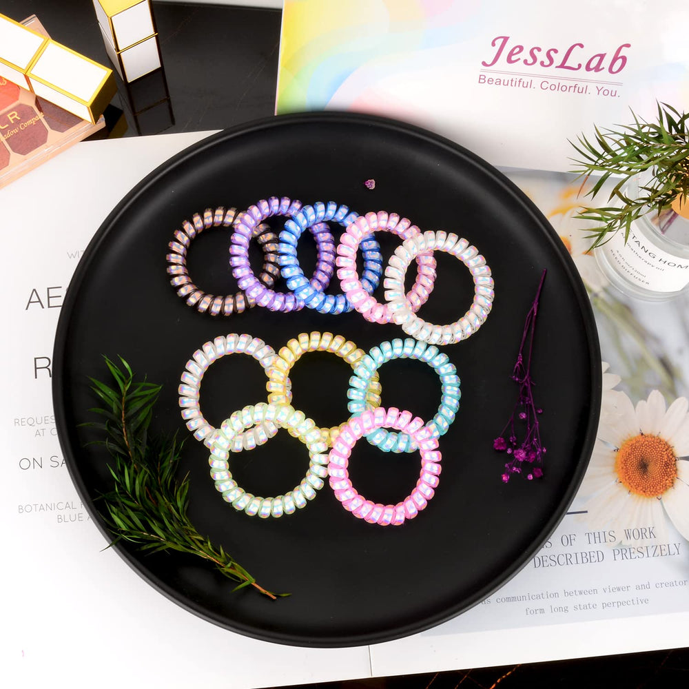 JessLab spiral hair ties measuring 5.5 cm diameter for versatile styling.