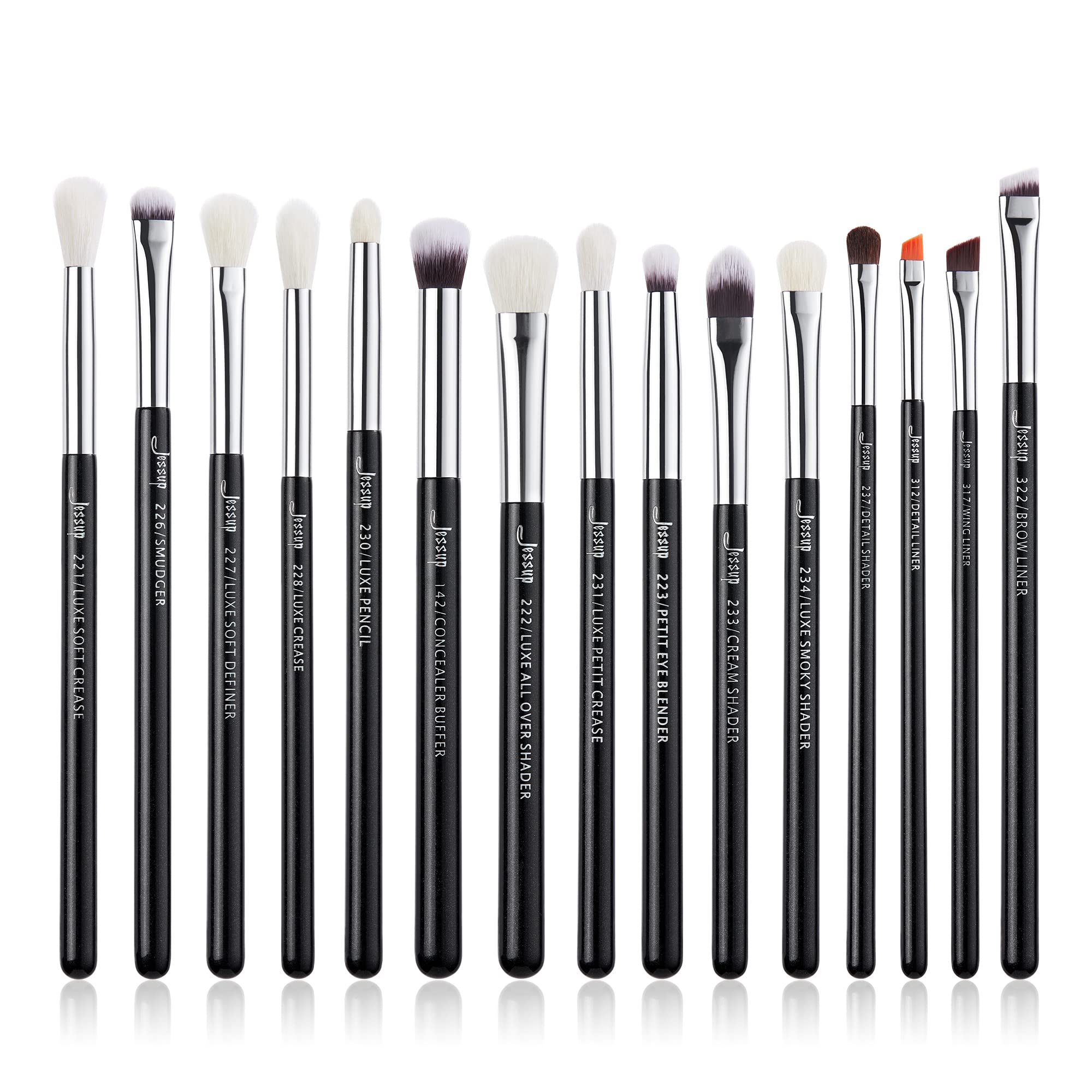 Jessup 15pcs eye brush set packaging in pearl black, ideal for gifting.