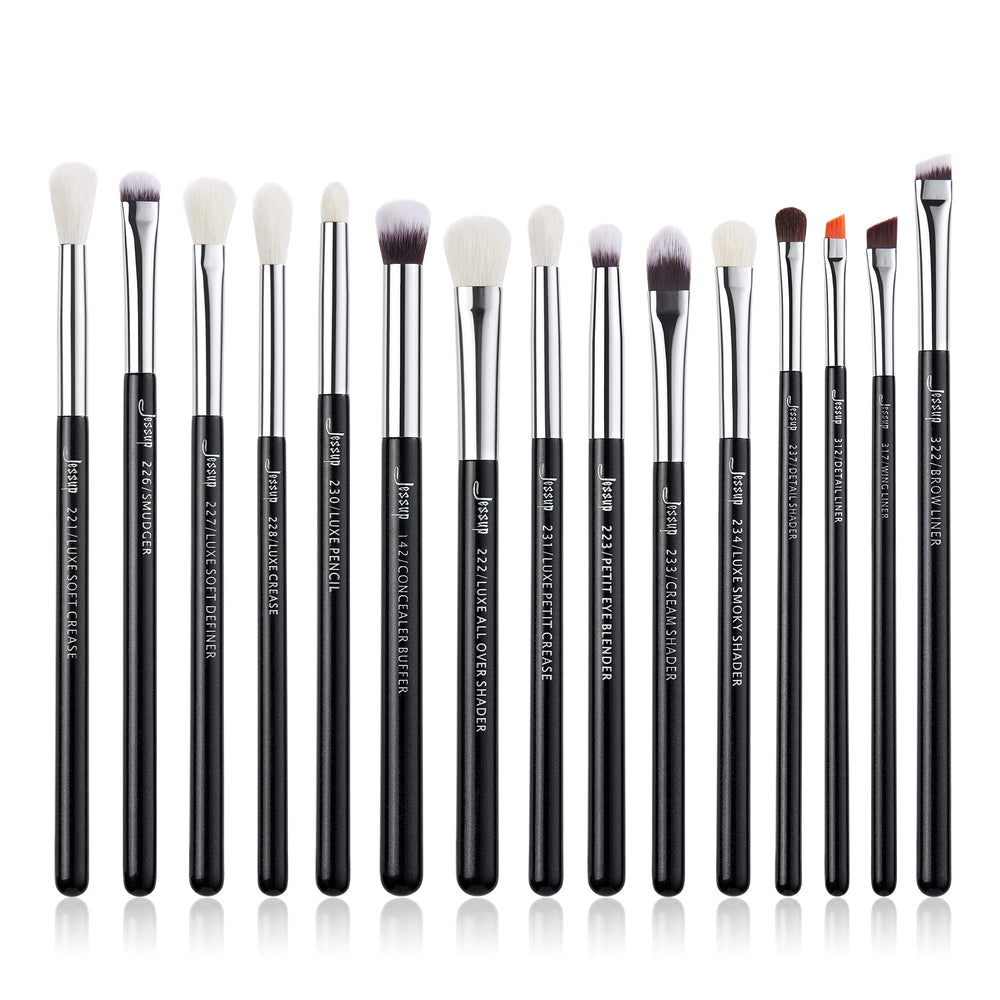 Jessup 15pcs eye brush set packaging in pearl black, ideal for gifting.
