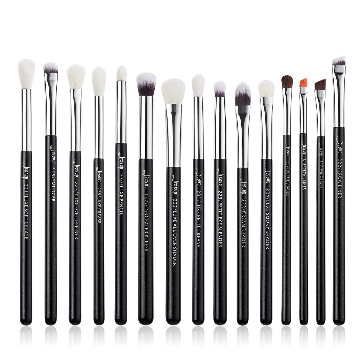 Jessup 15pcs eye brush set packaging in pearl black, ideal for gifting.