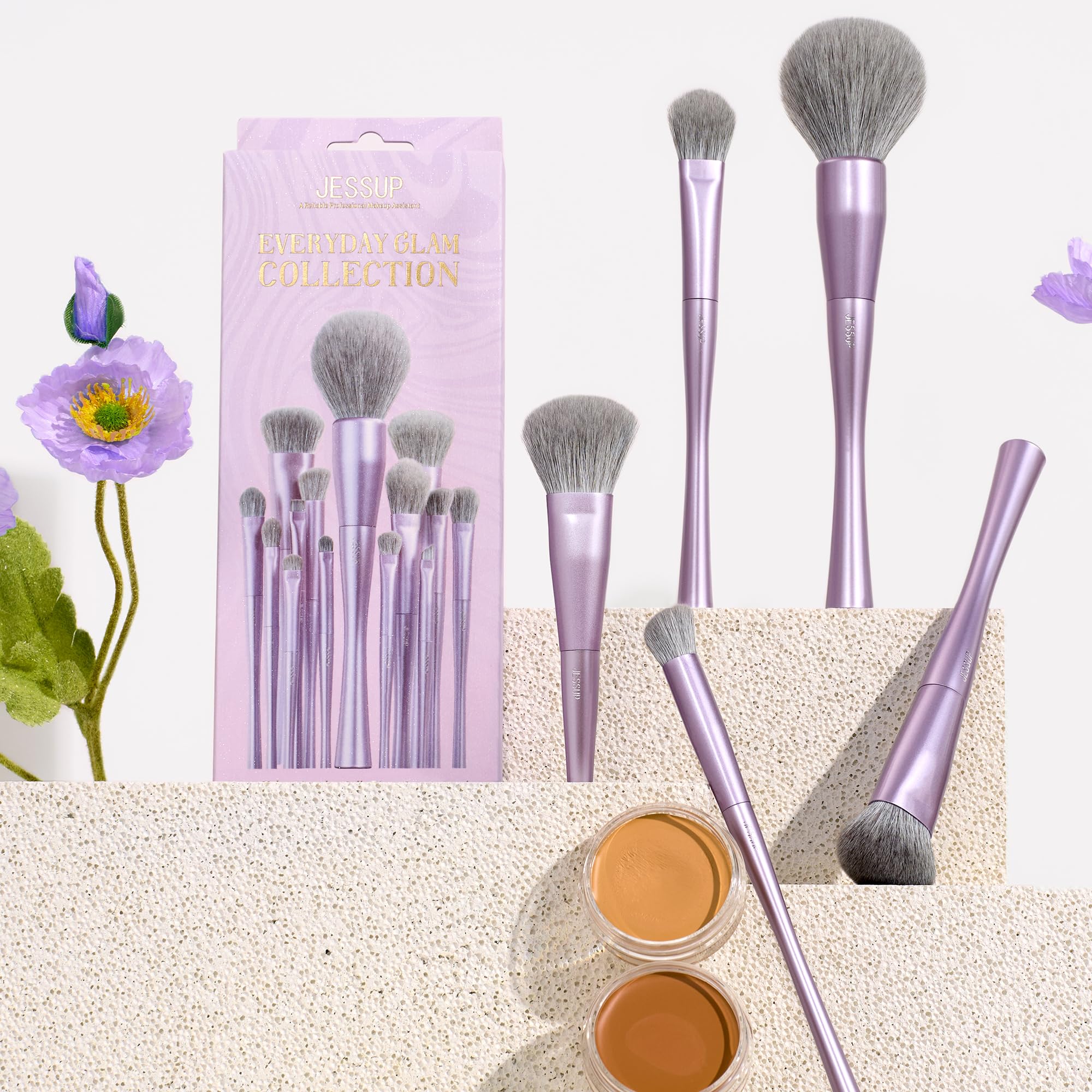 Jessup dream purple brushes close-up with velvety vegan bristles.