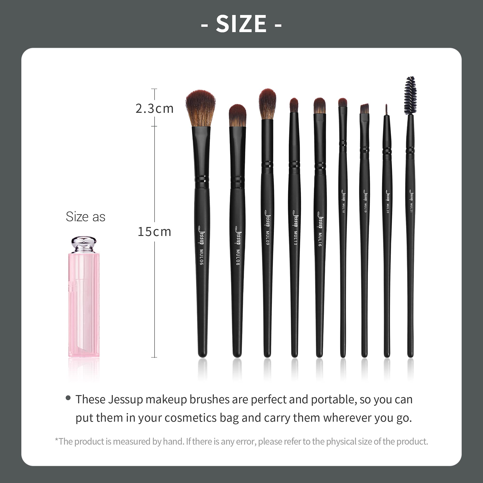 Jessup eye brushes set eyeliner brush closeup, clean, controlled liner lines.