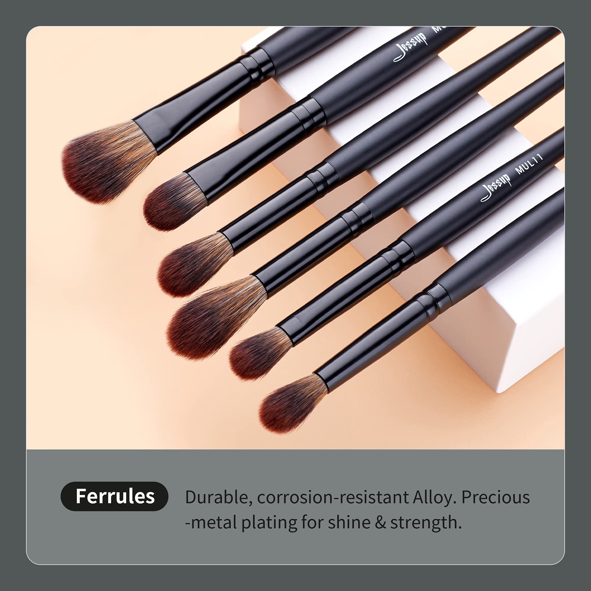 Jessup eye brushes set eyeshadow blending brush closeup, seamless color blending.