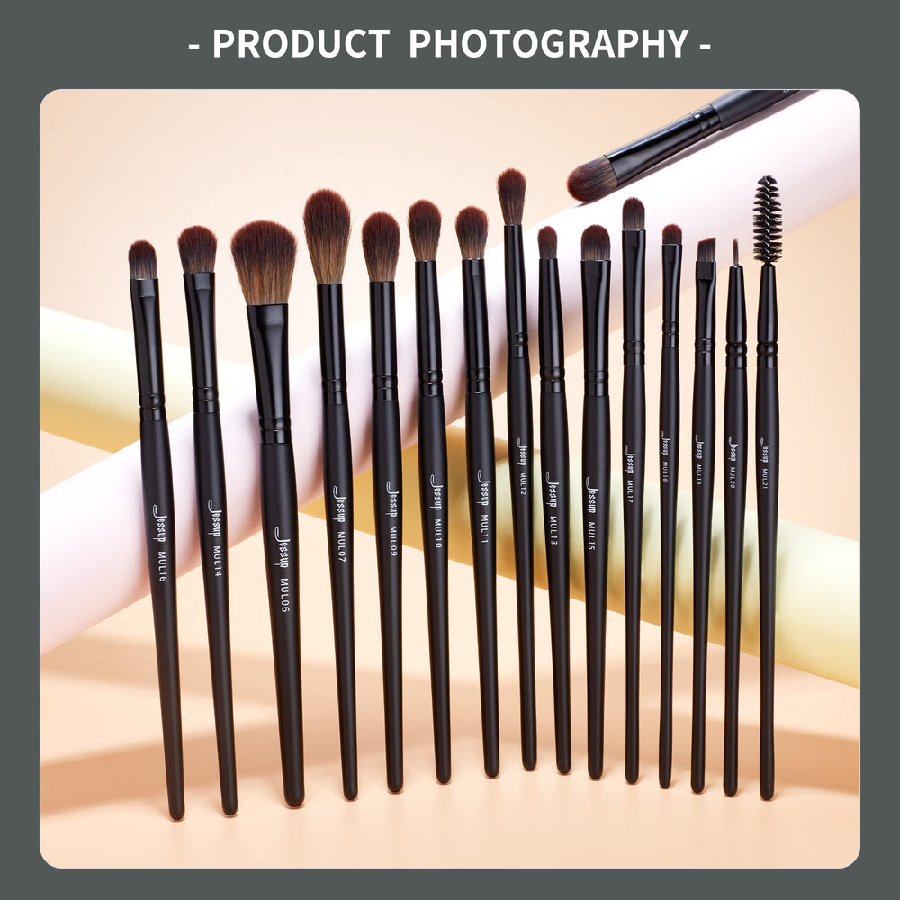 Jessup eye brushes set wood handle closeup, premium craftsmanship and comfortable grip.