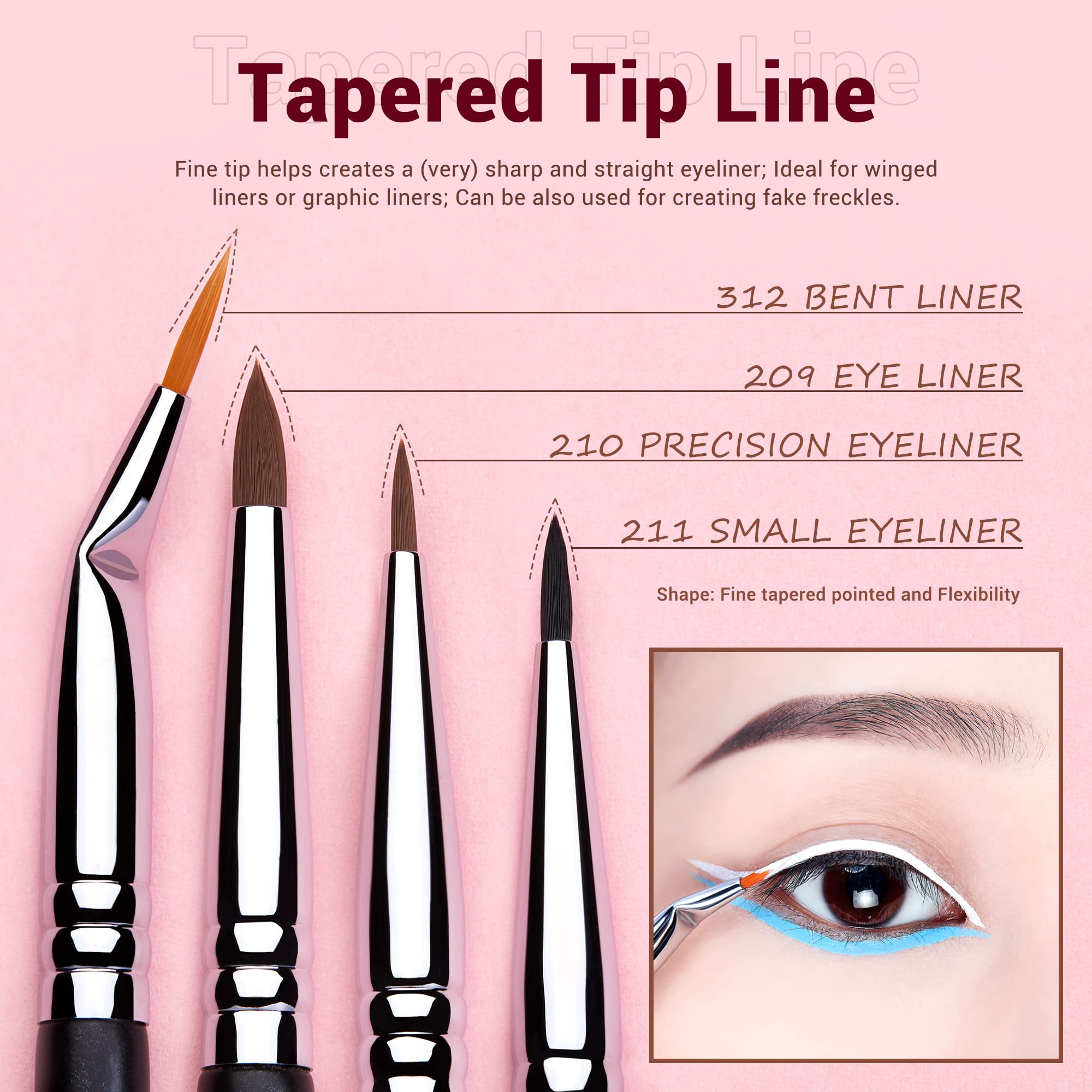 Jessup flat-tip eyeliner brushes for clean upper and lower lashline lines