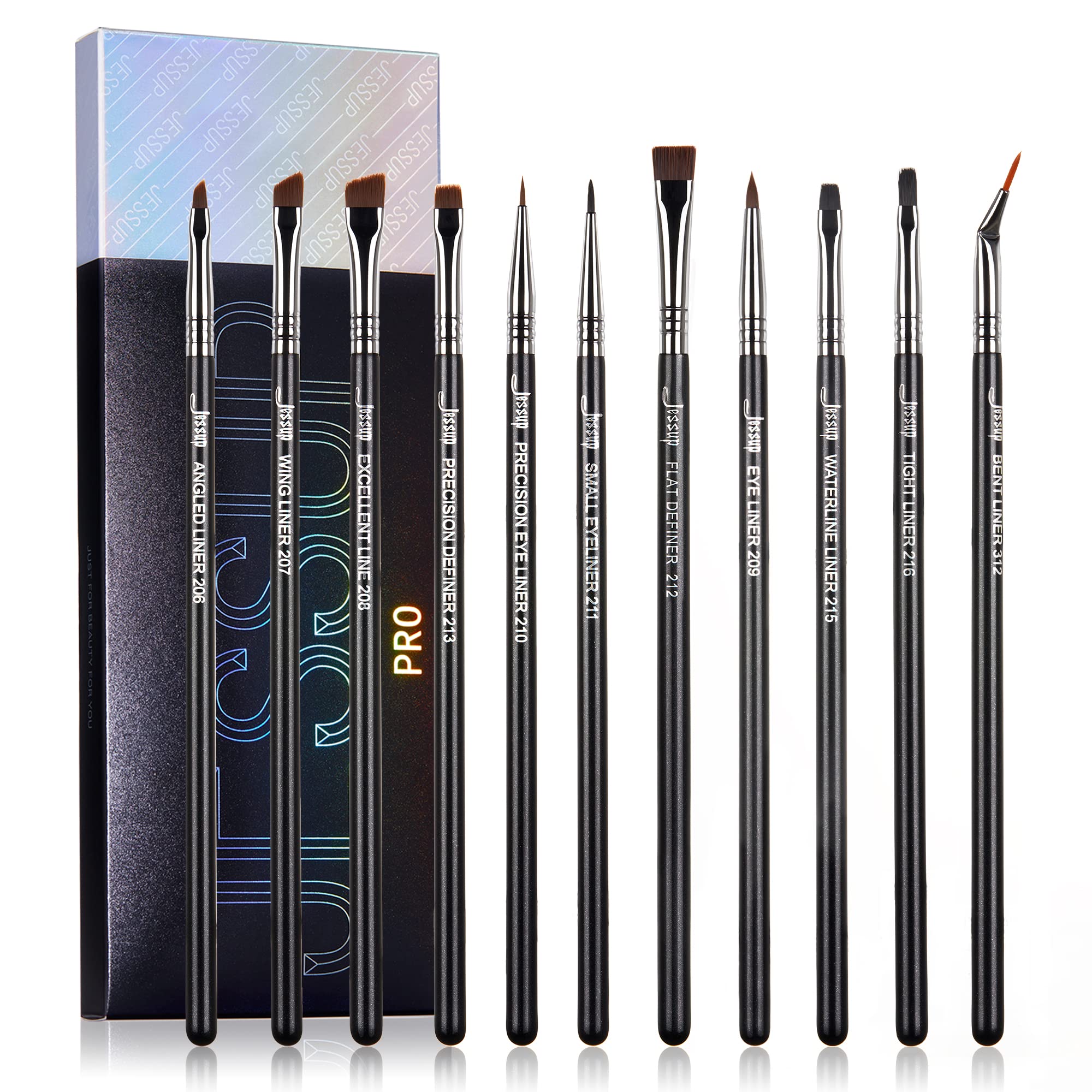 Jessup eyeliner brush set with tapered tips enables precise wing liner application