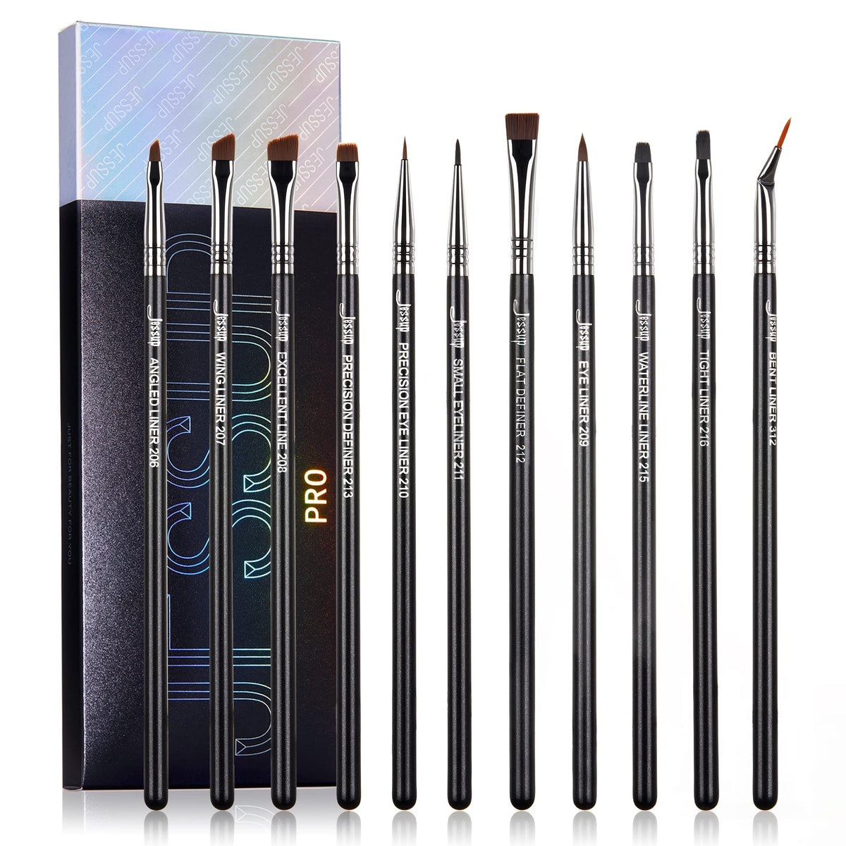Jessup eyeliner brush set with tapered tips enables precise wing liner application