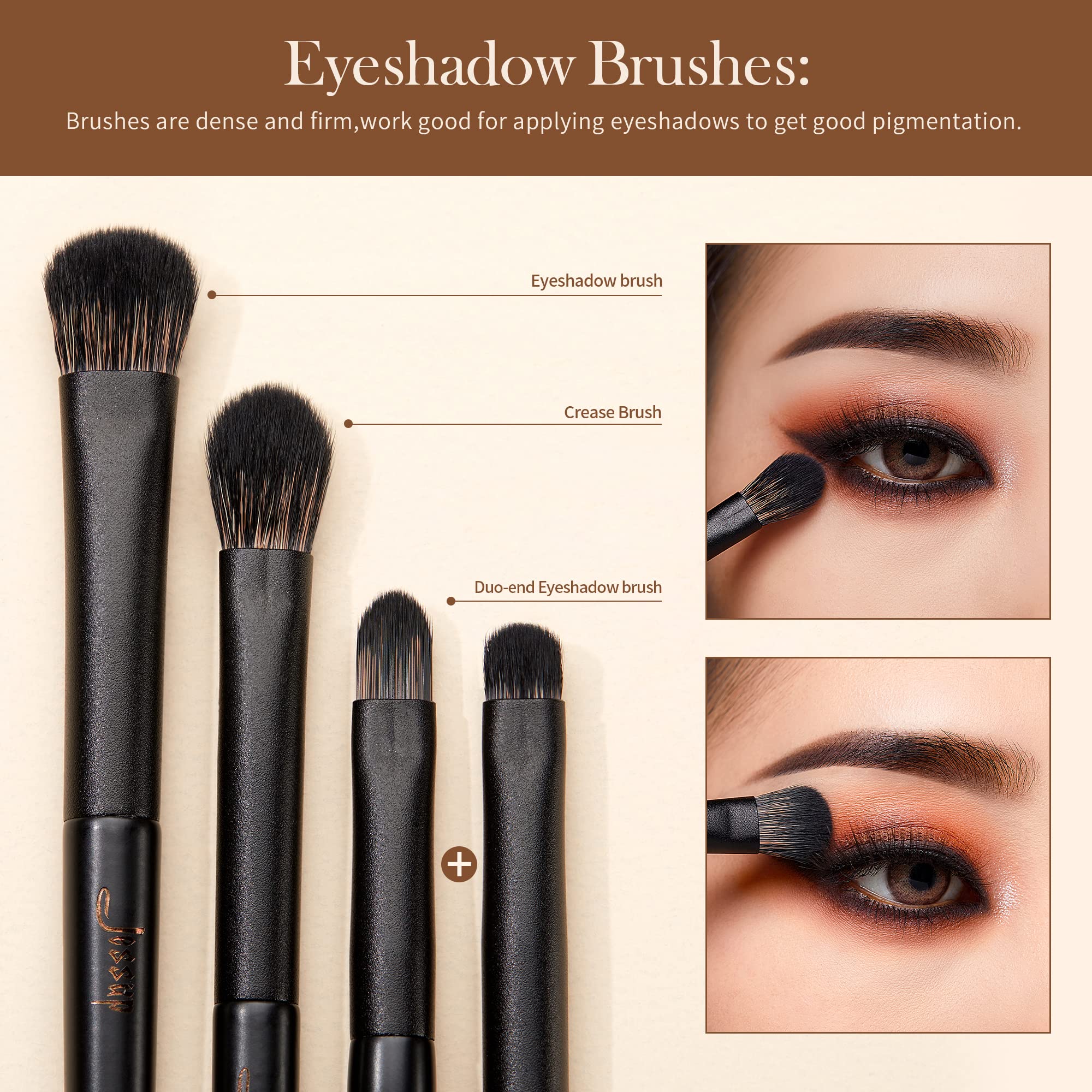 Jessup Eyeshadow Brush Set 10pcs duo-end brow brush with product for precise shaping