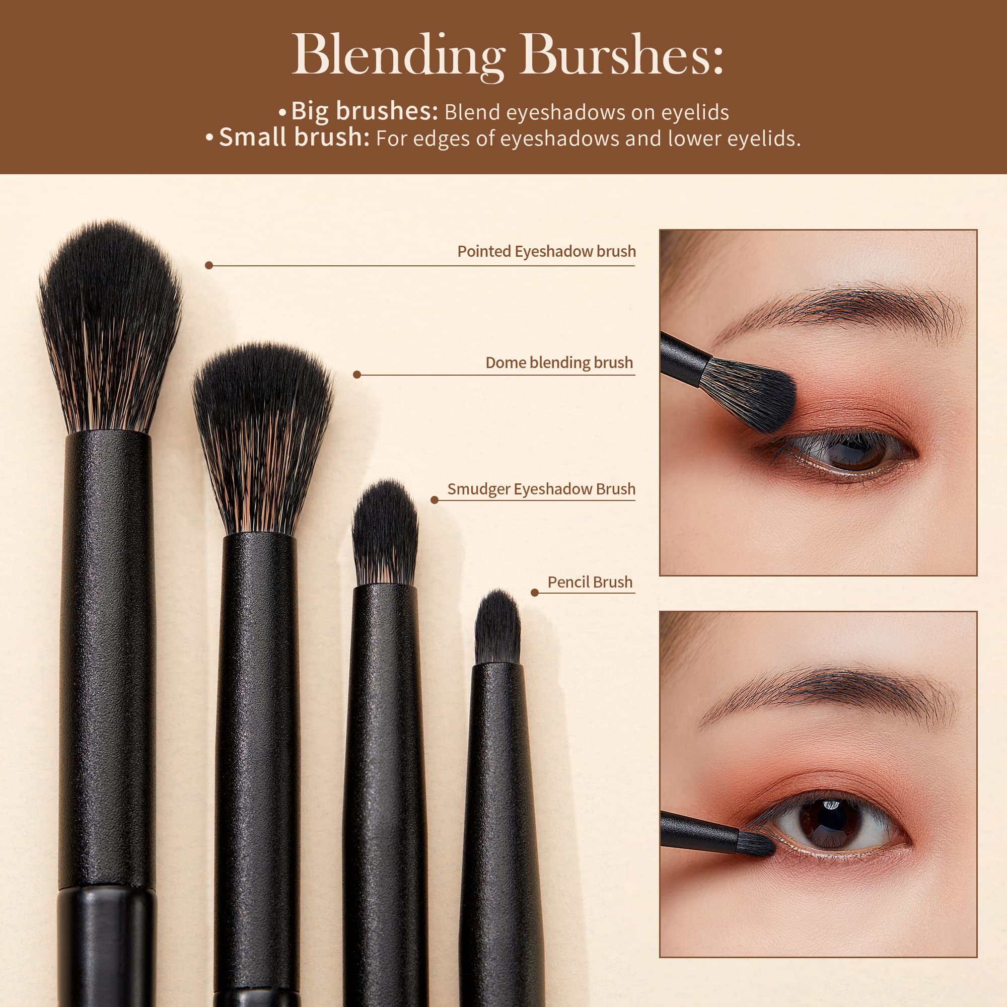 Jessup Eyeshadow Brush Set 10pcs duo-end eyeshadow brush in use for versatile application