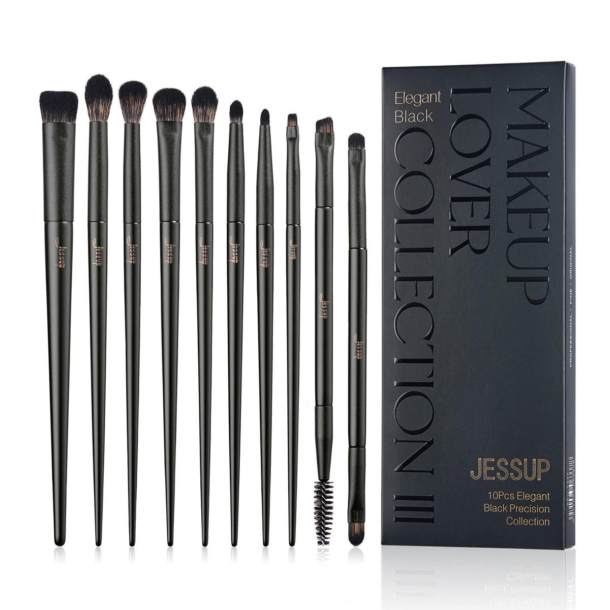 Jessup Eyeshadow Brush Set 10pcs packaging and box showcasing gift-ready presentation