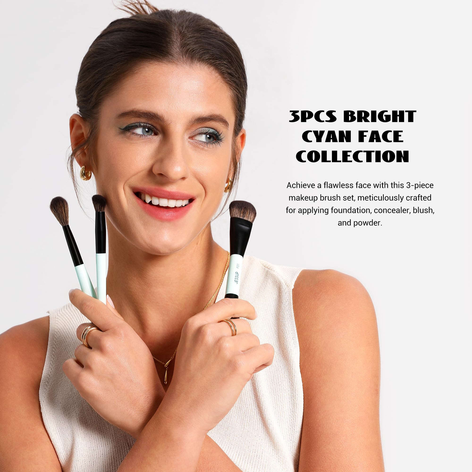 Jessup F01 dual-ended foundation-contour brush close-up, offers precise control for flawless contouring.
