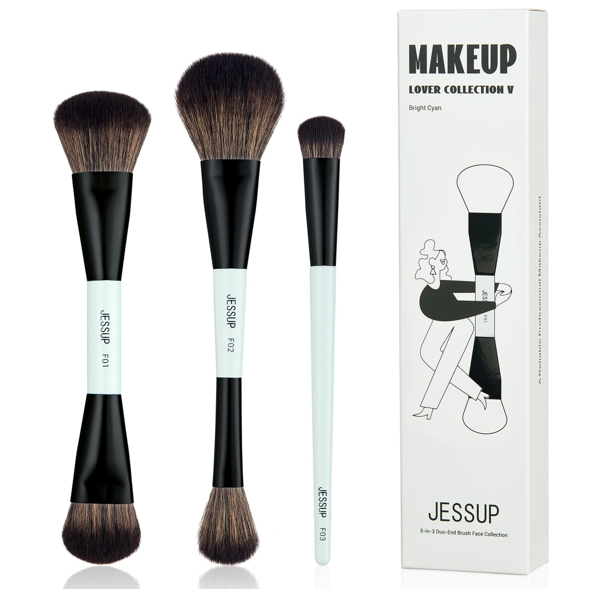Jessup face brushes blue 3pc set, ready for smooth, professional-looking makeup application.
